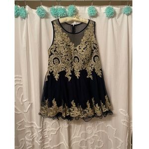 Navy & gold homecoming dress.